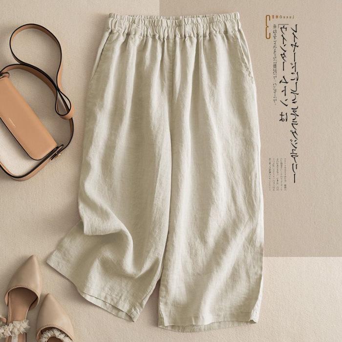 Dámské retro volné bavlněné lněné šortky, široké nohavice, tmavě modré