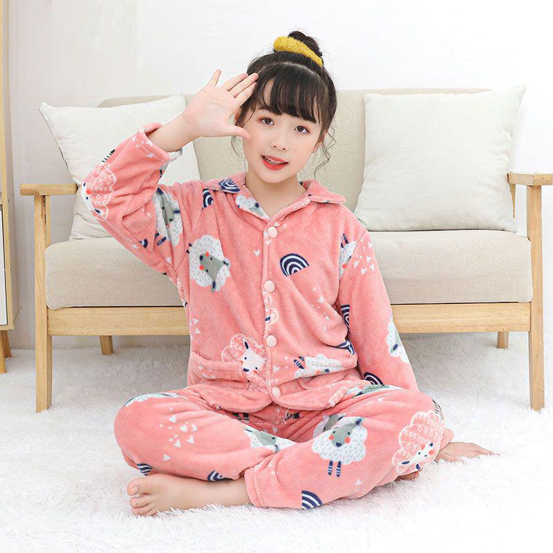 Flannel Boys' Pajama Set - Coral Fleece, Medium-Large, Plus Velvet, Thickened for Autumn/Winter