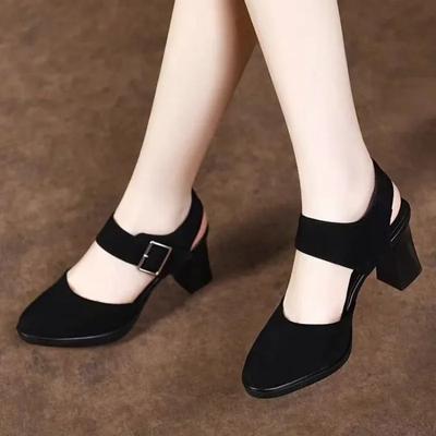 Mode Elegante Frau Absatzschuhe Neu Geschlossene Zehe Kleid Damen Sandalen Flach Schnallenriemen Absatzsandalen Hoher Klobiger Absatz Schuh Weiblich