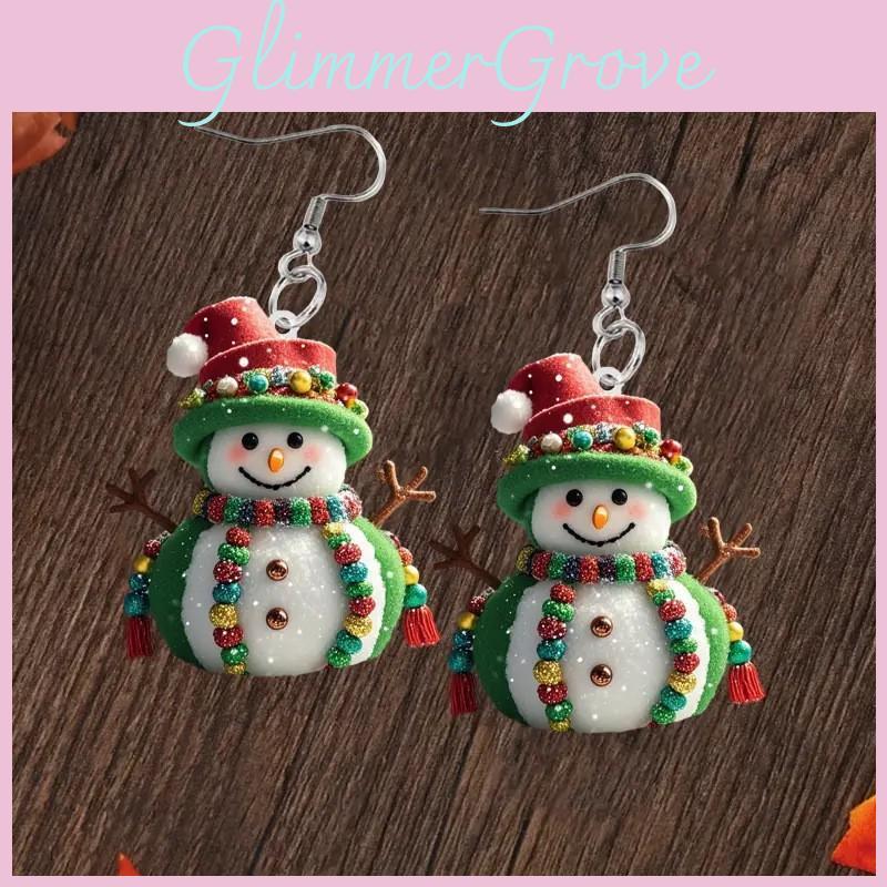 Christmas Themed Snowman Pattern Women Acrylic Earrings For Women And Girls