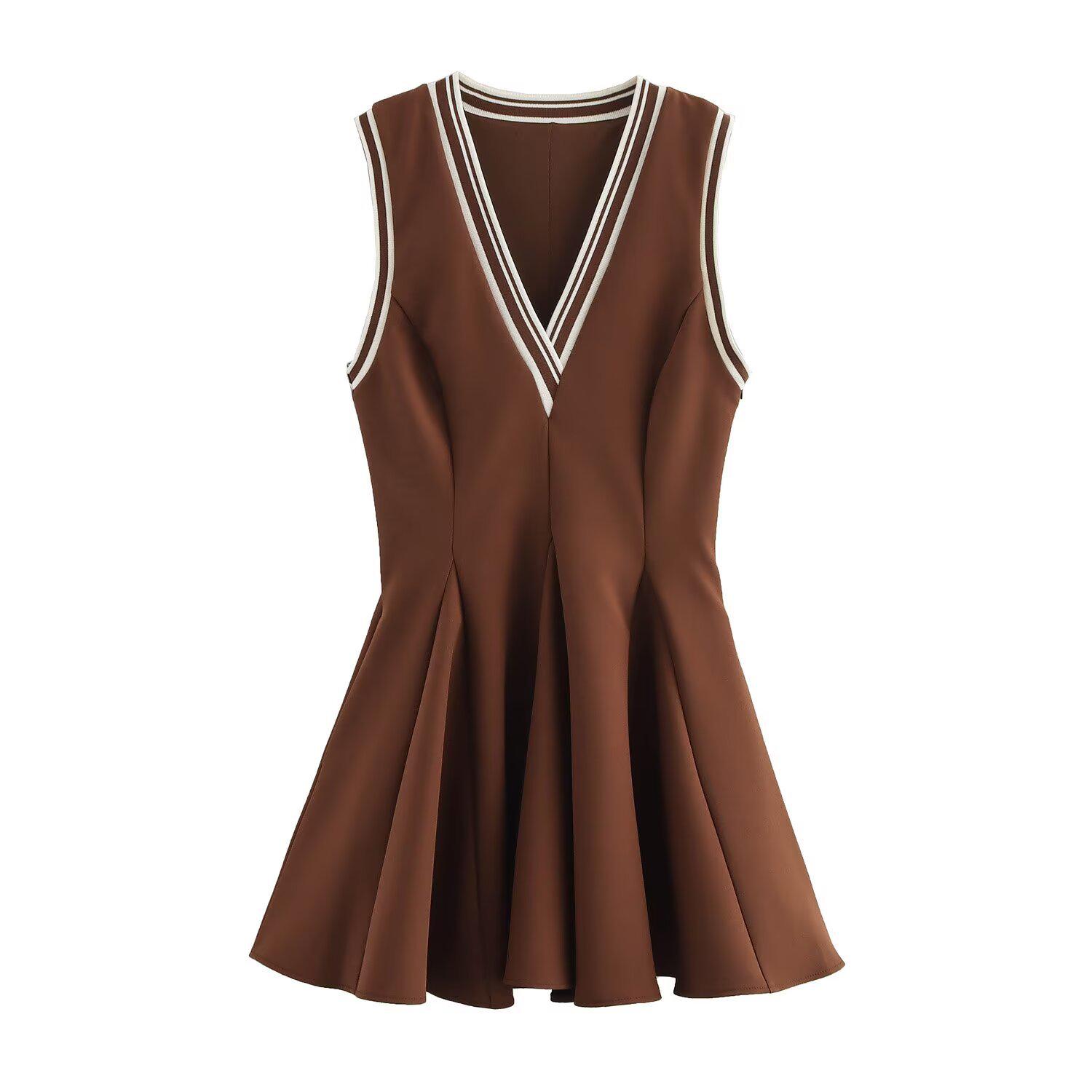 

2025 Spring Women s Slimming V-Neck Sleeveless Wave Dress Extra Small