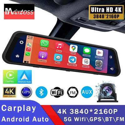 Dash Cam 4K 2160P Auto Dvr Carplay Android Auto Stream RearView Mirror GPS 5G WIFI FM Rádio AUX Dashcam Auto kamera Drive Recorder