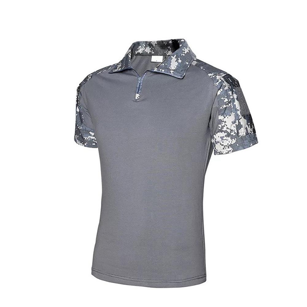 Herren Sommer Camouflage Kurzarm Stehkragen Reißverschluss Taktisches Hemd Outdoor Freizeit Sport Wandern Camping Schnelltrocknend Atmungsaktiv Oberteile