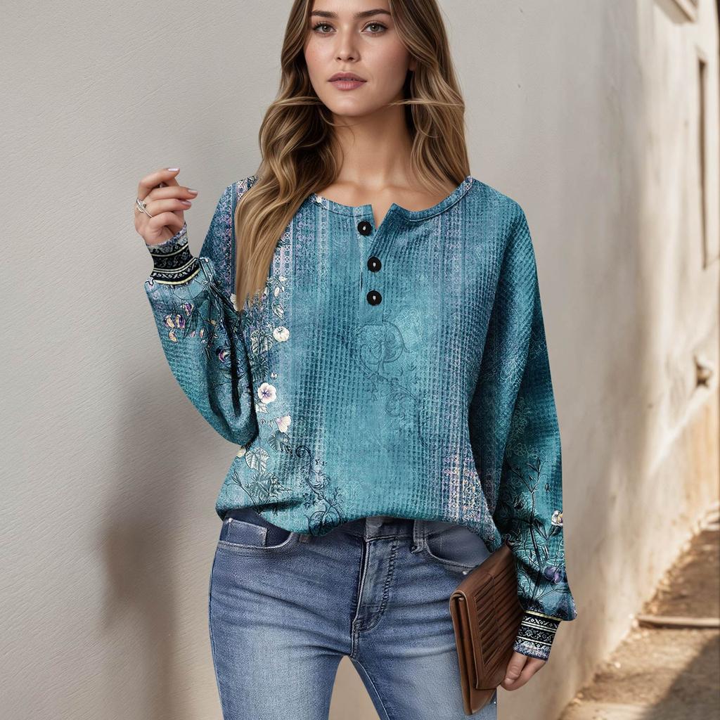 Women's Casual Shirts Long Sleeve Tops Button Up V Neck Loose Knit Fall Favorites For Women