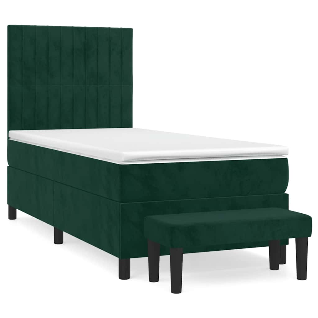 Box Spring Bed with Mattress Dark Green 100 x 200 cm Velvet
