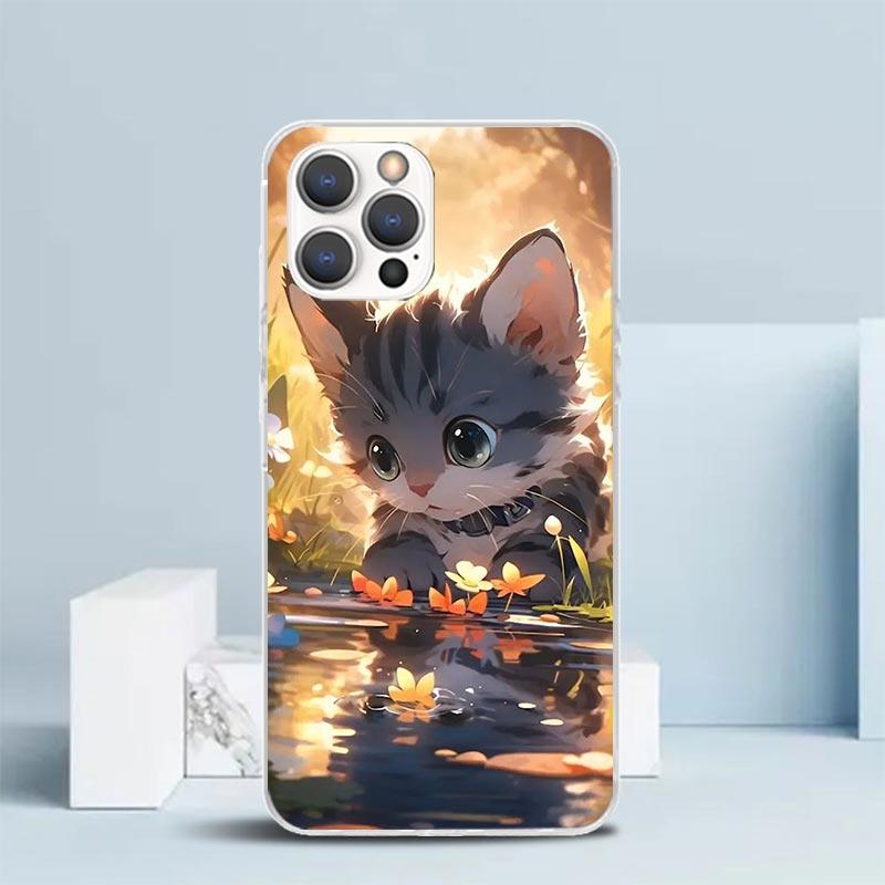 

Cartoon Cute Cat Fish Aesthetic Phone Case For IPhone 16 17 Air 16E 15 14 Plus 13 Mini 12 11 Pro Max 7 8 + SE 2020 Soft TPU Back iPhone 14 Pro Max
