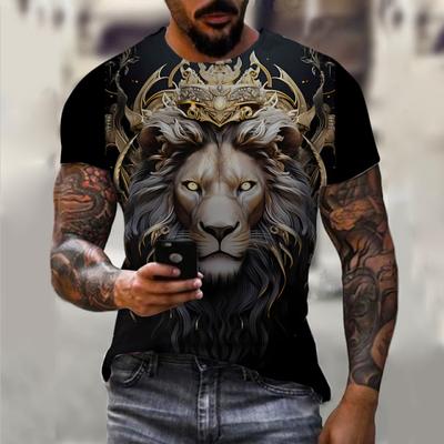 Vyriškas T-shirt Mados Tamsiai Auksinis Totemas Liūto raštas 3D Spausdintas T-shirt 2024 Naujas Gyvūno Trumpomis Rankovėmis Streetwear Vasaros Vyriški Viršutiniai Drabužiai