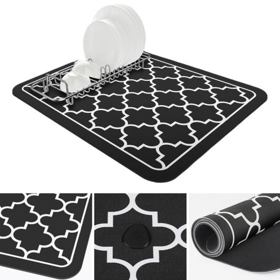 Tappetino Scolapiatti 40x50 Cm Ad Asciugatura Rapida: Antiscivolo, Resistente Al Calore, Nero/bianco