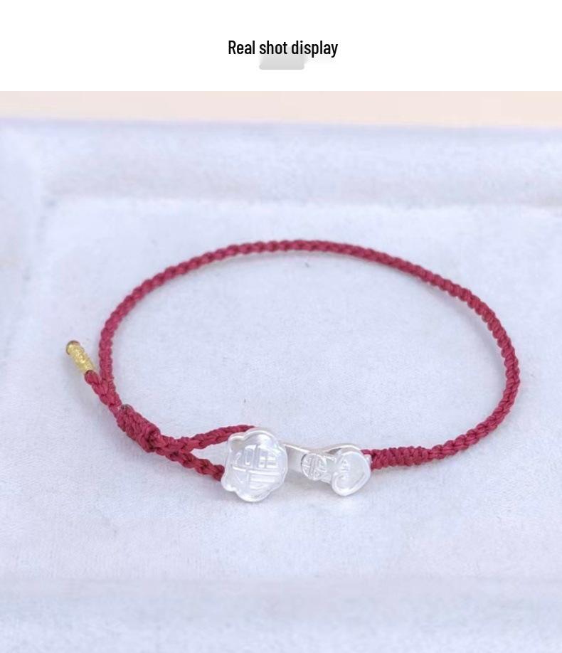 Sterling Silver Ruyi Woven Bracelet - Chinese Style Red Rope Jewelry Gift for Girlfriend