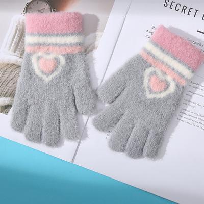 Guantes Cálidos de Rayas para Niñas para Protección contra el Frío Invernal y Tejido Grueso para Niños para Bicicletas, Jugar en la Nieve, Escribir con Cinco Dedos