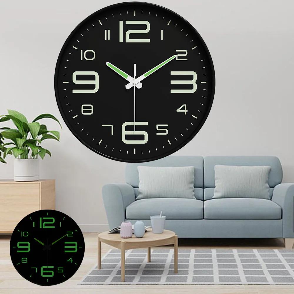 10 Inch Modern Glow in The Dark Wall Clock Non-Ticking Silent Movement Night Light Clock Decorative for Home Living Room Office