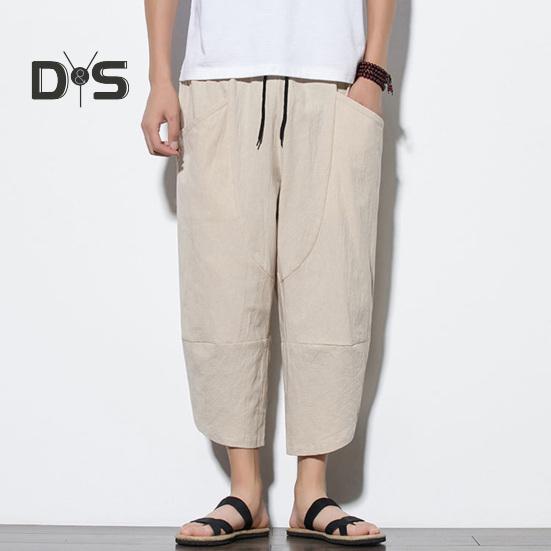 Pantaloni de vară respirabili pentru bărbați, de culoare uni, șic, ocazionali, pantaloni de vară pentru bărbați