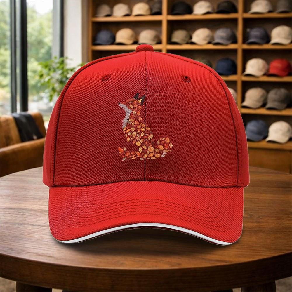 Autumn Leaves Fox Sitting Graphic Baseball Cap Adjustable Unisex Curved Brim Casual Hat One Size