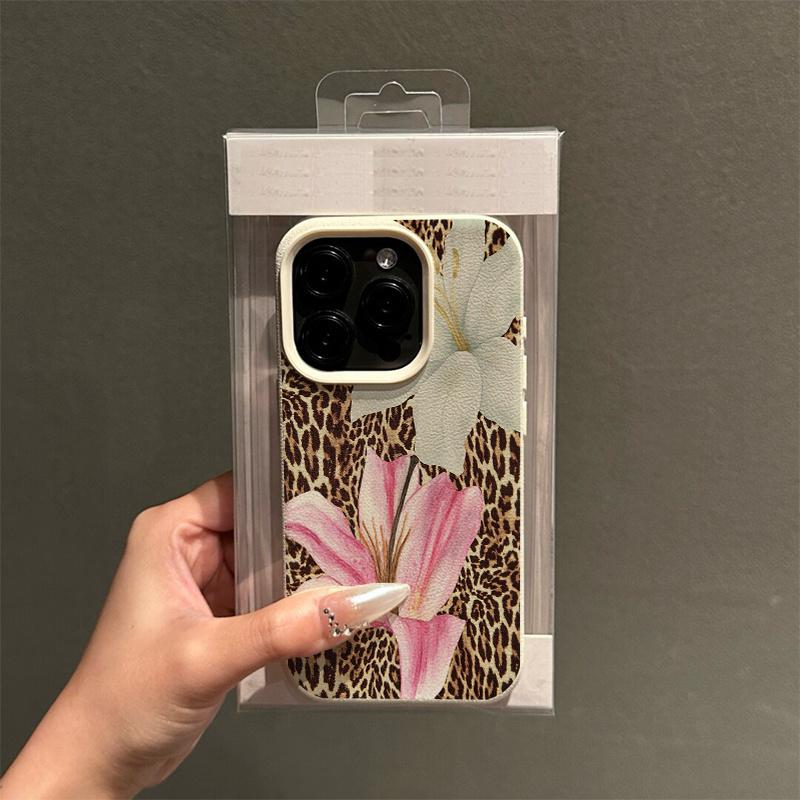 Leopard print Lily Flower lichee Pattern Phone Case For iPhone 16 15 14 13 12 11 Pro Max X XS XR 7 8 Plus 16E SE TPU Soft Cover