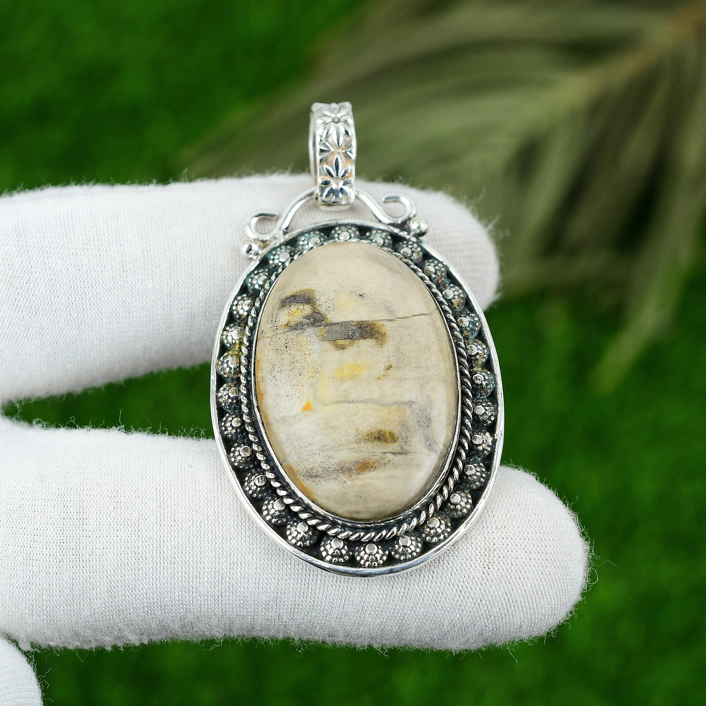 

925 Silver Oval Natural Polychrome Jasper Artisan Elegant Trendy Pendant Jewelry