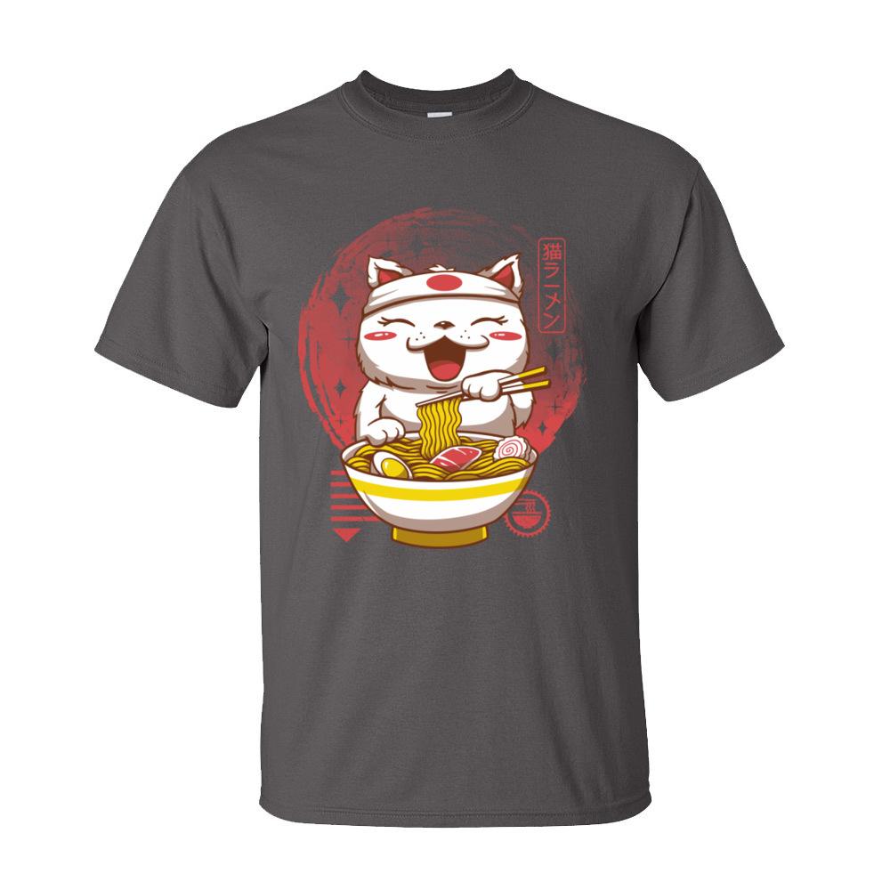 Neko Ramen Tops  Tees Adult Kawaii Cartoon Tshirt Men Graphic Cat Noodle Lover 100 Cotton Short Sleeve T Shirt