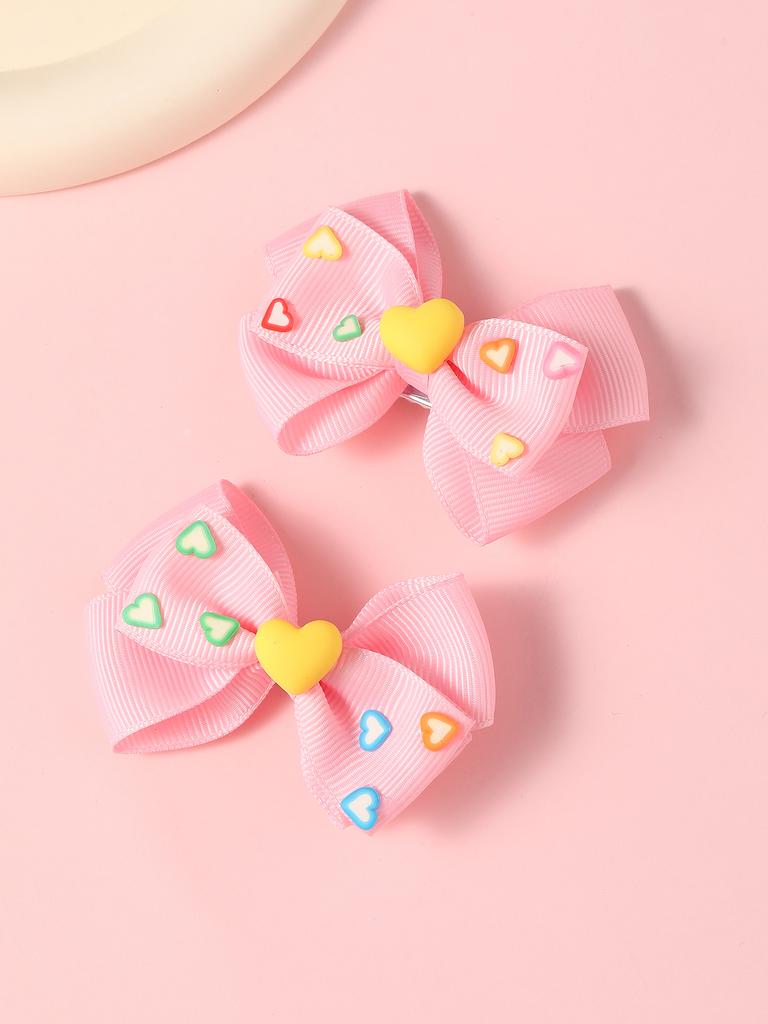 2PCS New Cute Princess Fashion Solid Heart Bow Lovely Girls Hairpins Children Headwear Hairgrip Hair Clips Hair Accessories