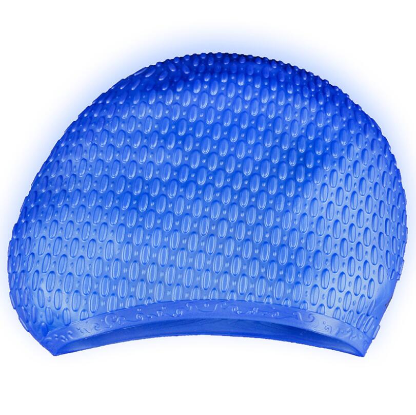 

Многоцветная силиконовая шапочка для плавания защищает ухо для длинных волос синий