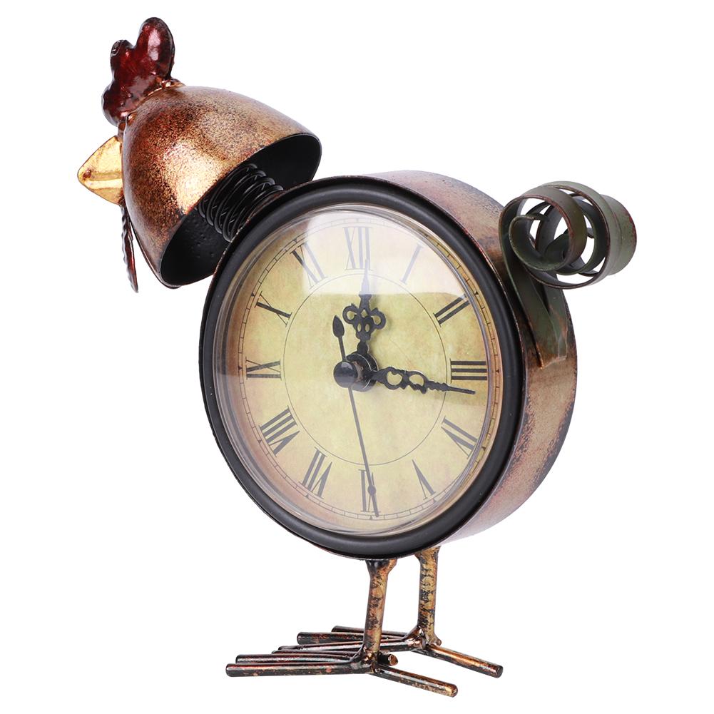 European Retro Style Chicken Shaped Iron Clock Desk Table Clock Home Ornament Craft Gifts
