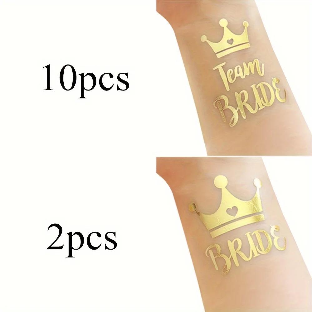 12pcs Combination Golden Team Bride Tattoo Sticker Bride To Be Bachelorette Party Hen Party Bridal Shower Wedding Party Decor