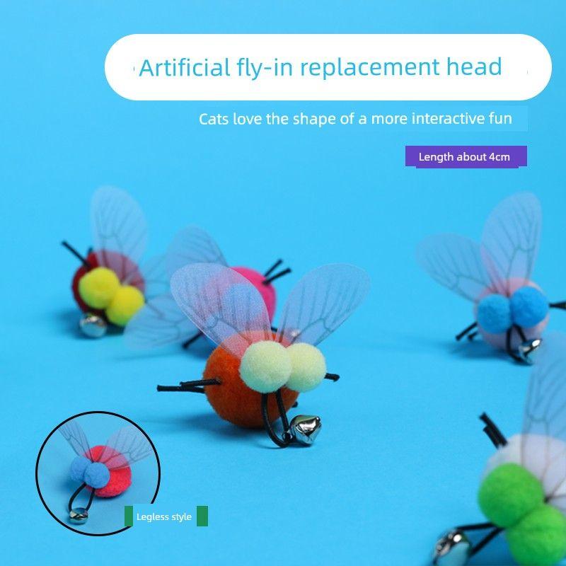 

Teasing Cat Stick Replacement Head Artificial Small Flying Insects Accessories Bell Pet Supplies Cat Toys New Arrival Pompons Interactive 3 Legless Flying Bug Head Color Random