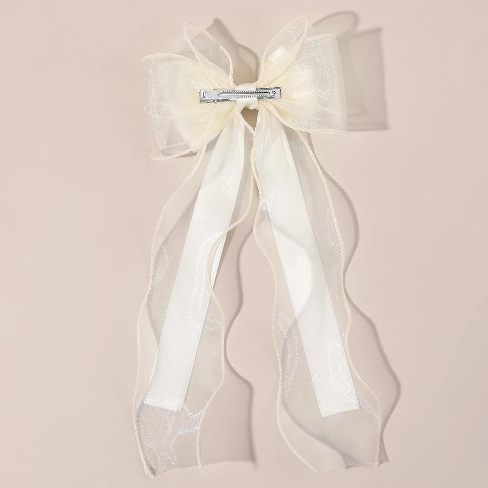 Girls Chiffon Bow Hair Clip Elegant Long Tail Ribbon Hairpins For Children Wedding Prom Daily French Headwear Hair Accessories