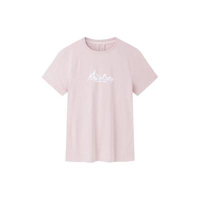Champion All-Weather Series Printed Letter Round Neck Pullover Short Sleeve T-Shirt Women Tops Smoke-Gray Pink 162330118-2