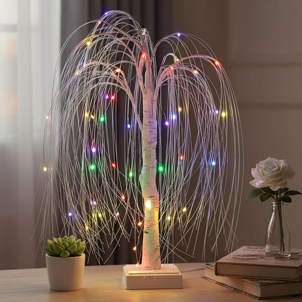 LED Willow Night Light Gypsophila RGB Tree Remote Table Lamp For Home Bedroom Wedding Christmas Indoor Decor Bedside Fairy Light