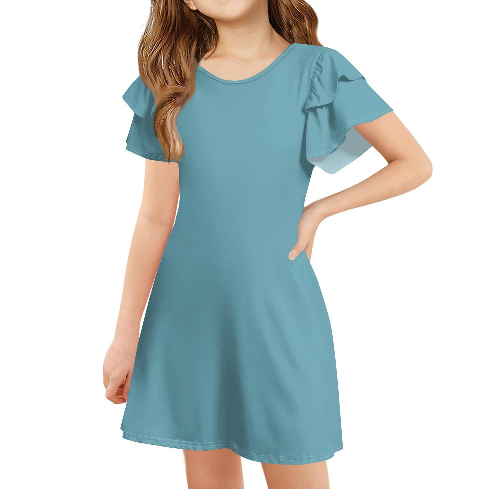 

Children s Ruffled Sleeve Dress Girls Summer -neck A-line Casual Cute Dress 150