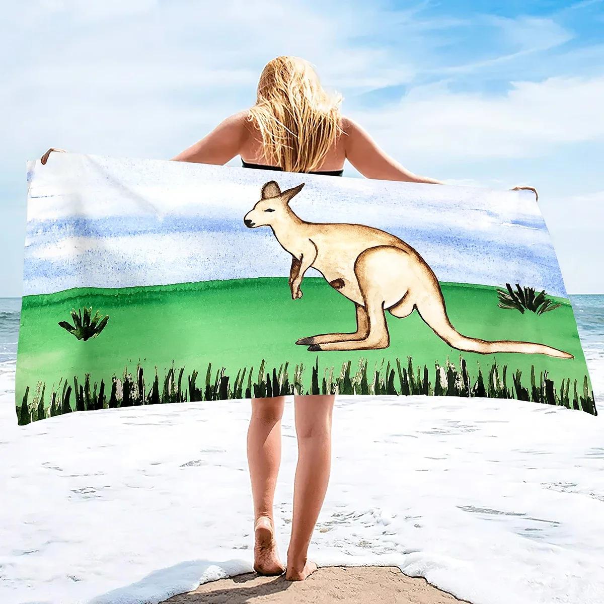 

Beach Towel, Oversized Microfiber Beach Towels for Travel, Quick Dry Towel for Swimmers Sand Proof Beach Towels Kangaroo Pattern W40*H60(CM)