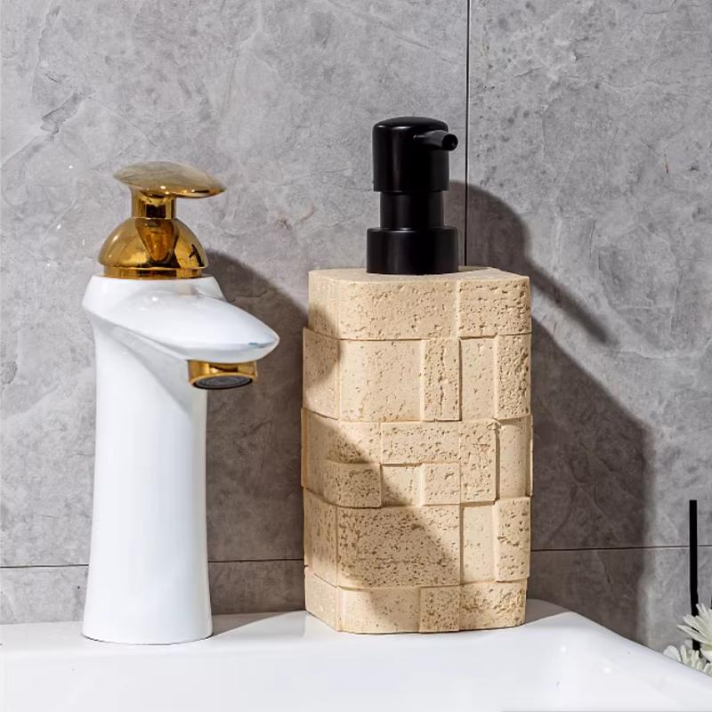 Sandstone Soap Dispenser, Bathroom Supplies, Shampoo Bottle, Container, Splicing Leather Wood Grain Decorative Lotion Bottle