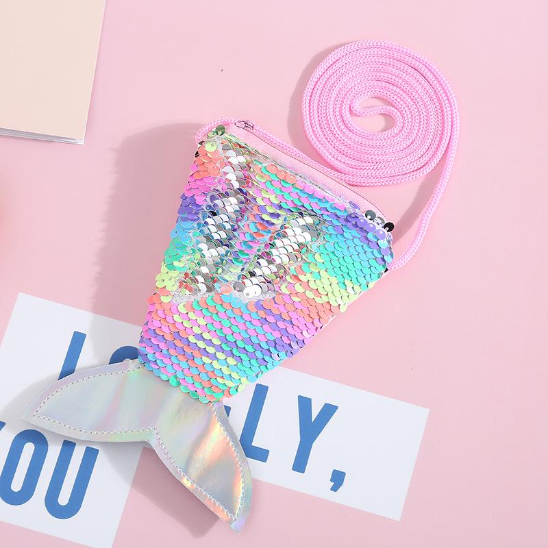 Mermaid Tail Sequin Lanyard Coin Purse & Small Crossbody Wallet for Kids & Women