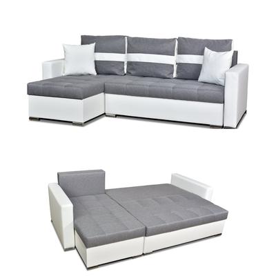 Figo Corner Sofa Bed with Sleeping Function, White and Gray, Corner Sofa,