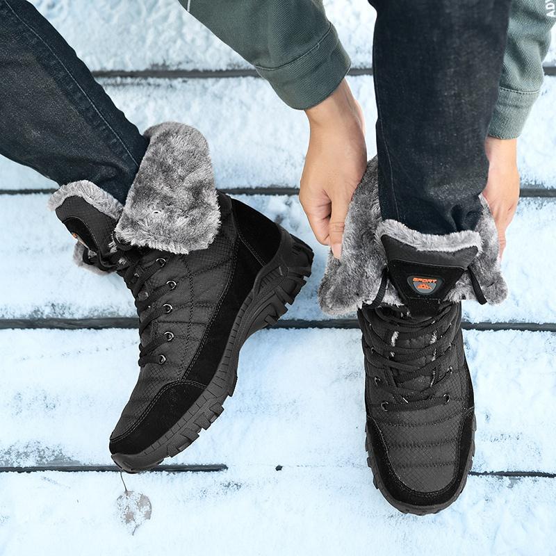 Winter Boots for Men Outdoor Warm Fleece Lined Waterproof High Top Fur Boots Non Slip Snow Boots Hiking Boots Pig Skin Camping Plus Size Work Boots