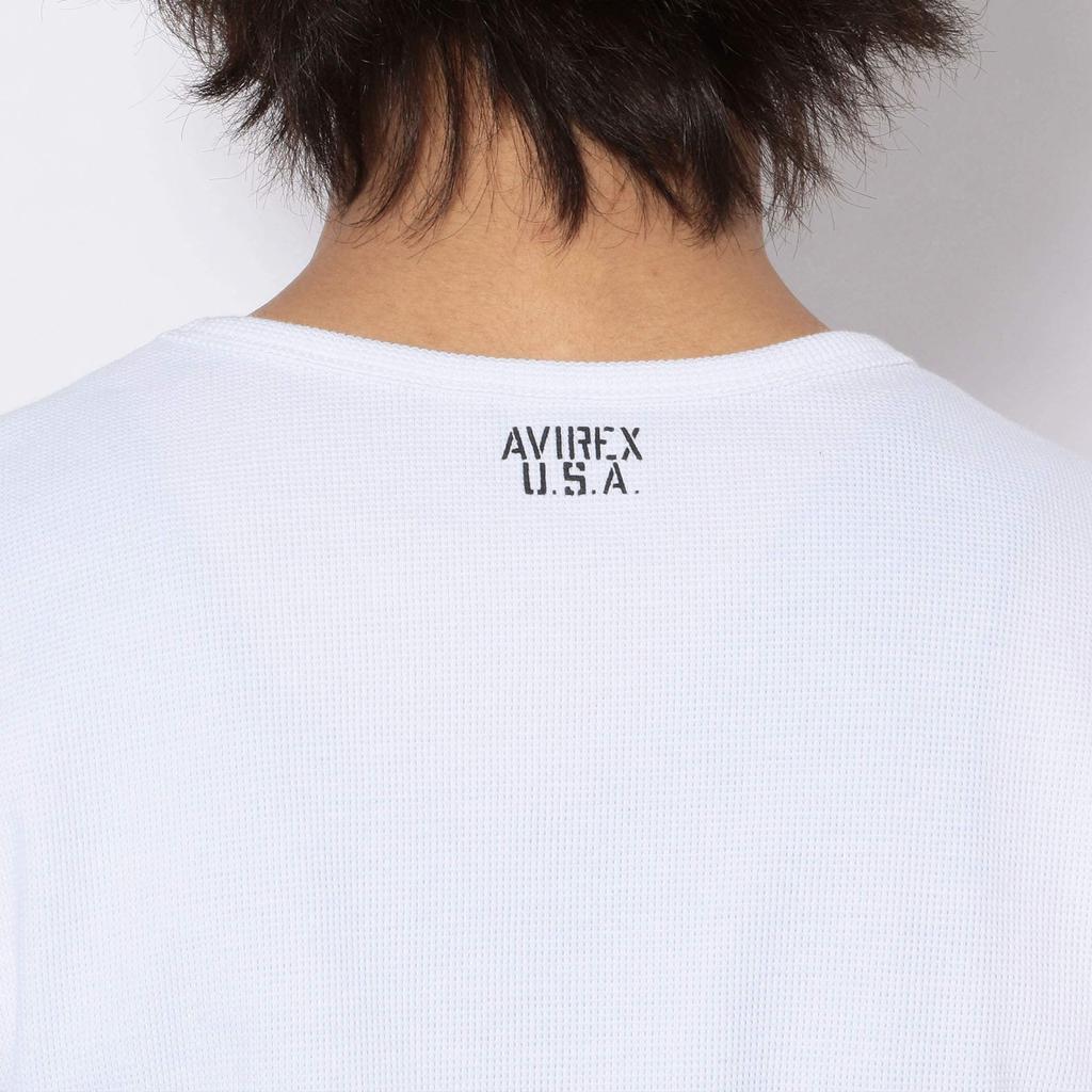 Avirex Daily Mini Waffle Size Long Mini Waffle V-Neck Tee, Men's, Small, 6163584, White, Sleeve, T-Shirt