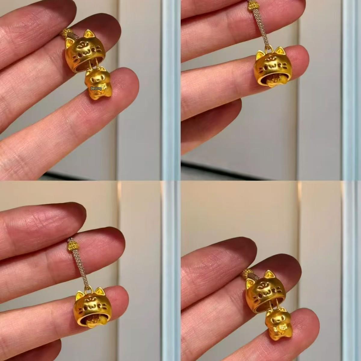 Золотое Ожерелье Счастливый Кот: Элегантный подвес в китайском стиле с уникальным дизайном