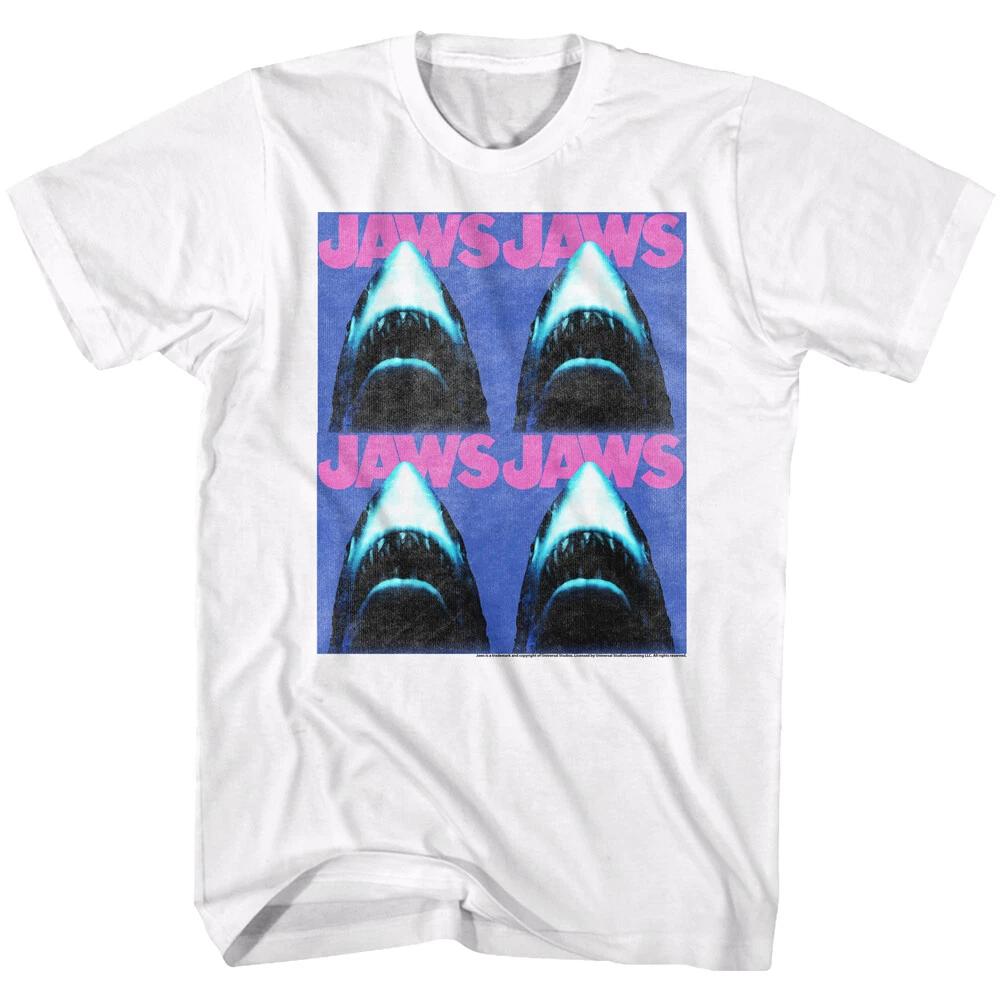 Jaws 70 s Thriller Movie 4 Picture Repeat Shark Head Men s T Shirt 3XL