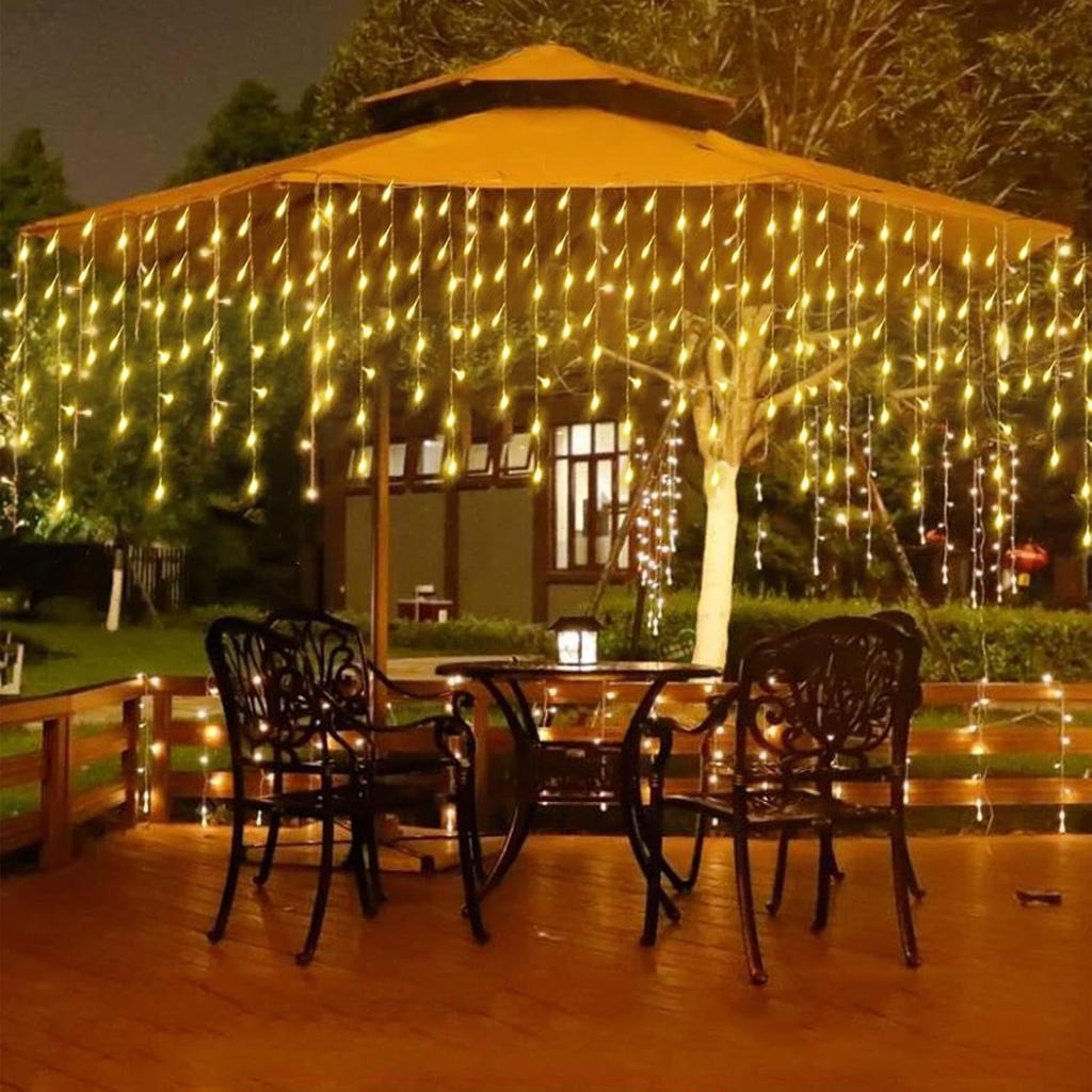 Saulės energijos Kalėdinis varveklių girlianda Lauko dekoracija 8 režimai Vandeniui atspari varveklių pasakų lemputė Verandai Balkonui Stogo karnizui Sodo lempa