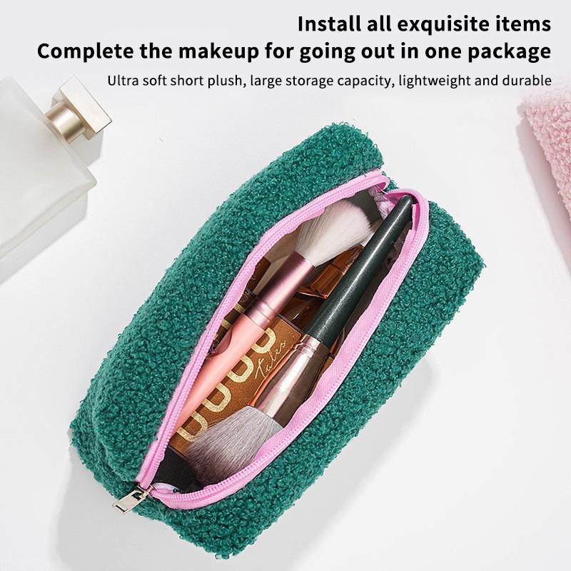 2026 Cute Zipper Plush Large Solid Color Cosmetic Bag Makeup Bag For Women Travel Make Up Toiletry Bag Washing Pouch Pen Pouch