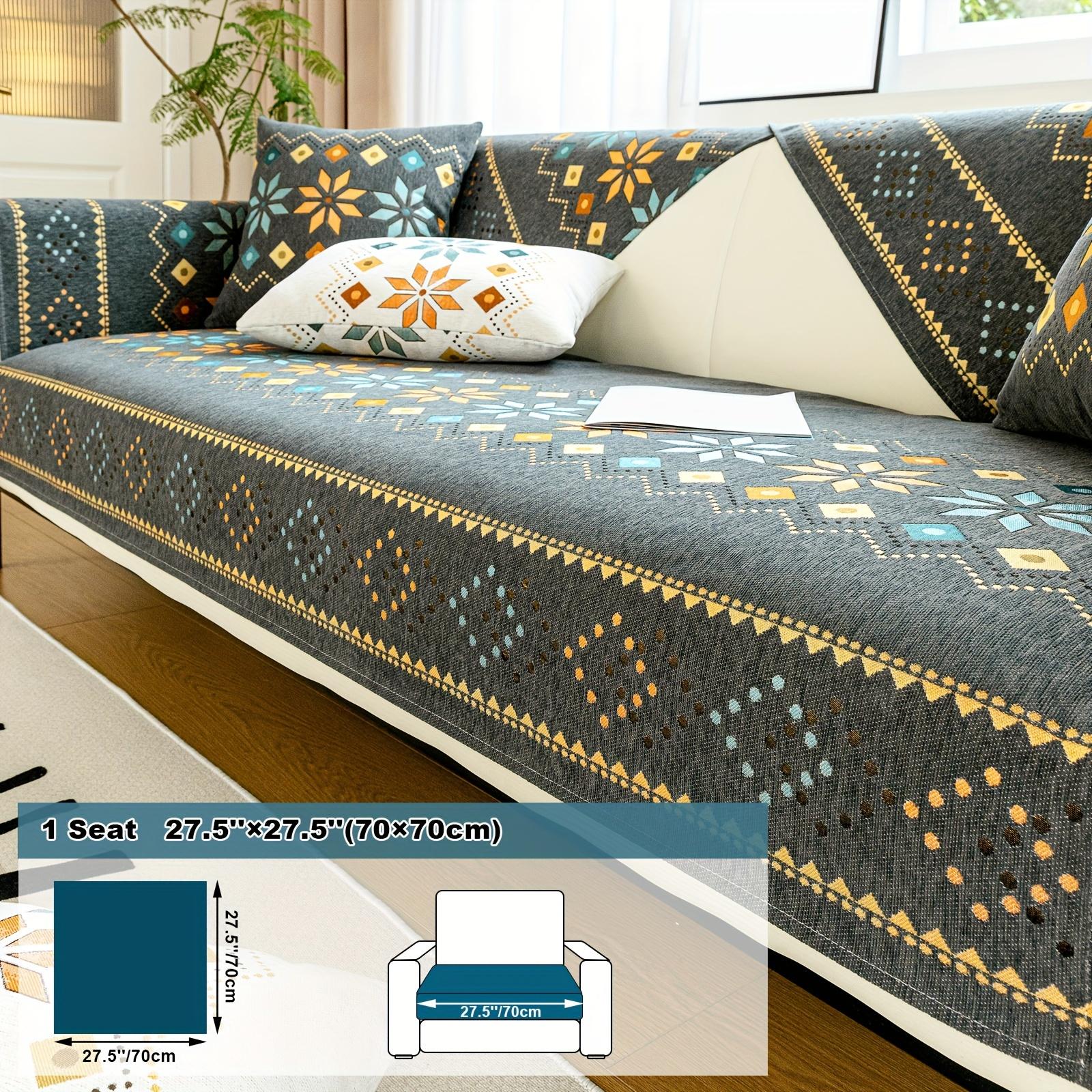 

1 шт. Чехол для дивана Bohemia Chenille, чехол для дивана с геометрической вышивкой, нескользящие чехлы для дивана, чехол для мебели, для спальни, офиса, гостиной, домашнего декора 1 Seat (70×70cm) темно-серого