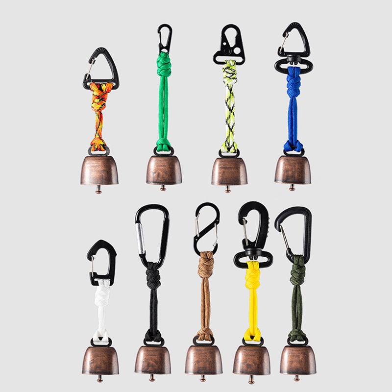 4Pcs Outdoor Bear Bell For Hiking Camping Loud Cast Iron Cowbell With Braided Lanyard Anti-Lost Keychain For Backpacking Walk