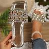 Fashion Summer New Flat Sandals Women's Fashion Square Head Open Toe Glitter Soft Soles Anti-slip Wear-resistant Slippers
