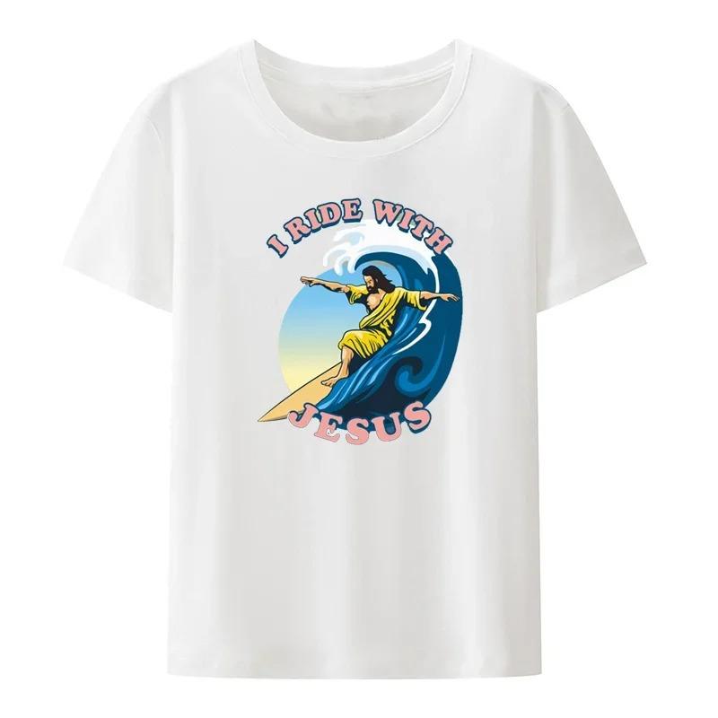 Moshi Jesus Desu Rolig T-shirt Kortärmad Andningsbara T-shirts Casual Toppar Mönster Roupas Överdimensionerade Högkvalitativa Mjuka Lösa