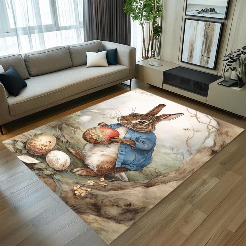 

Vintage Animal Pattern Area Rug Carpet Mat Home Decoration Rabbit Bunny Easter Egg Artistic Non Slip Floor Rug for Living Room 40X60CM