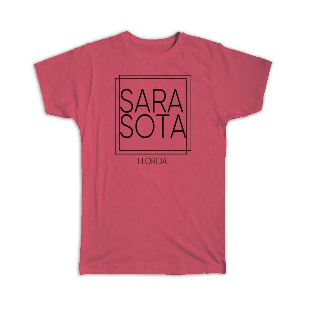Gift T-Shirt : SARASOTA Florida Square Modern Minimalist Font 2XL