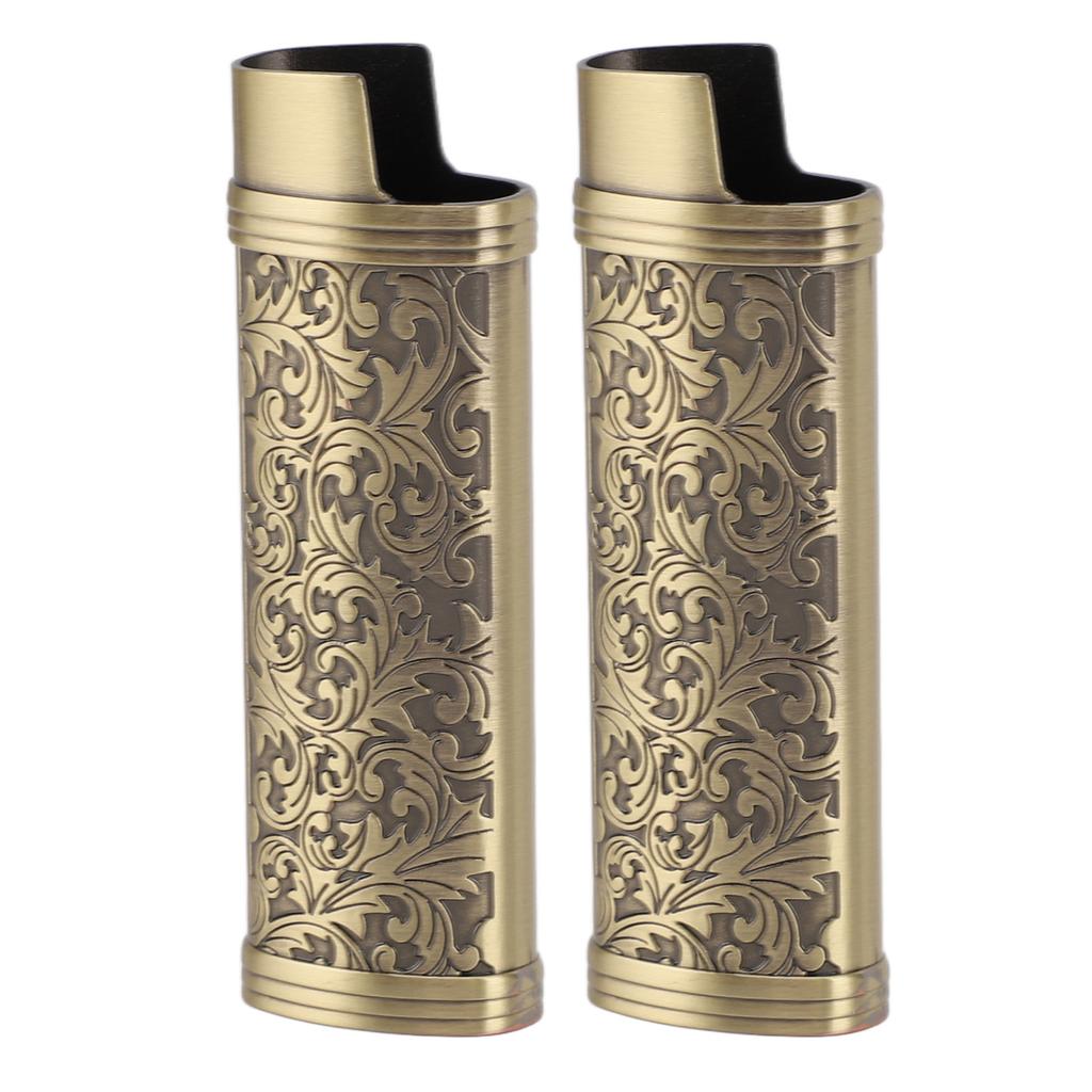 2PCS Lighter Case Cover Vintage Style Floral Stamped Zinc Alloy Shell for Lighter Protection