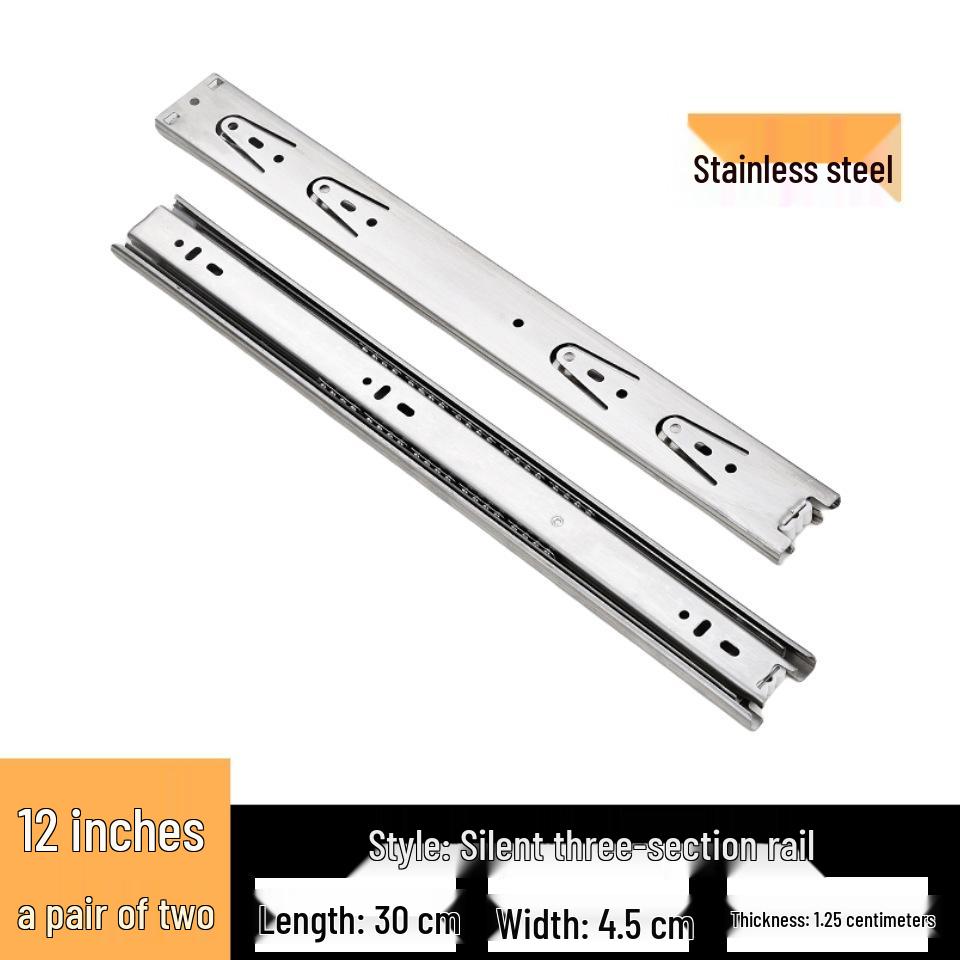 Stainless Steel Silent Ball Bearing Drawer Slides with Three-Section Damping Rails