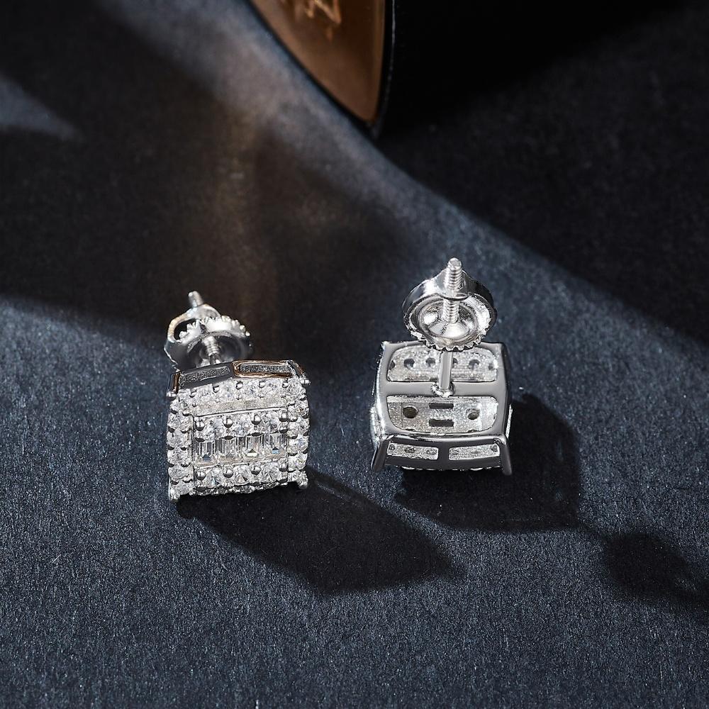 Rectangle Cut Moissanite Stud Earrings Square 14K White Gold Plated Earring