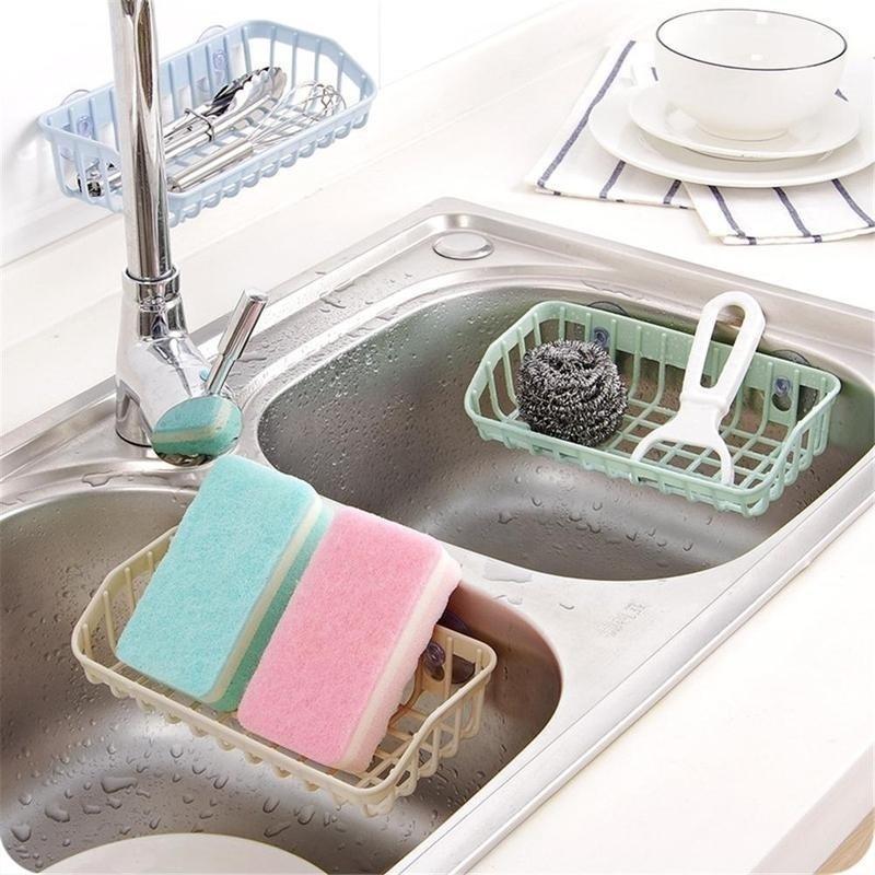 Double Suction Cup Kitchen Drainage Shelf Multifunctional Sponge Storage Rack(random color)