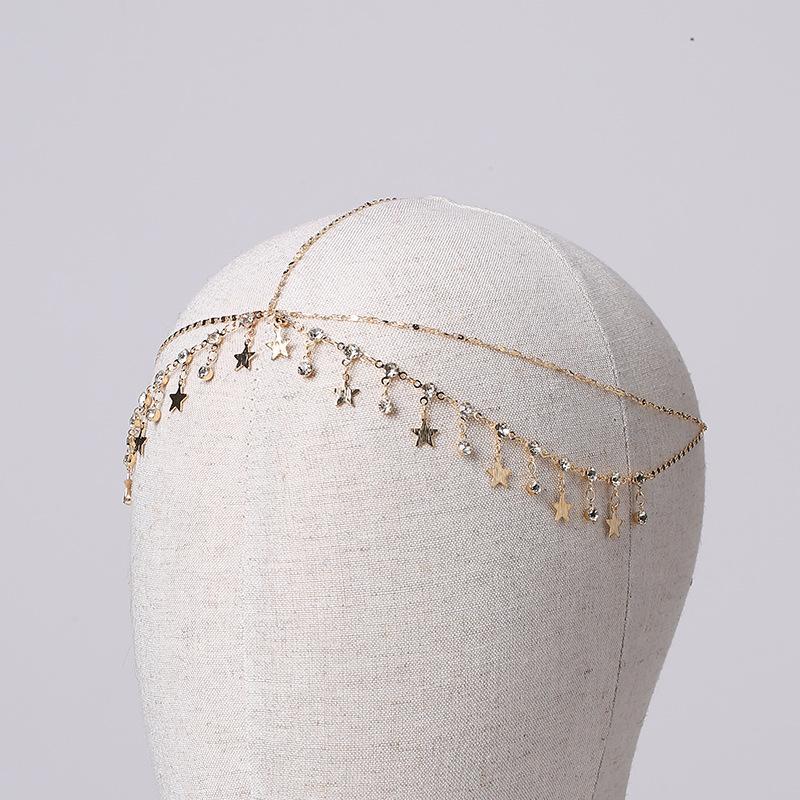 Fashion Bride Crystal Pendant Tassel Hair Chain For Women Exquisite Metal Geometric Multilayer Thin Head Chain Wedding Jewelry
